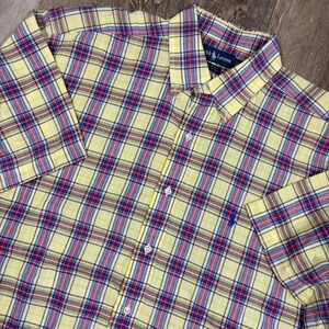 Ralph Lauren Shirt Men's XL‎ Blake Yellow Plaid Button Down Short Sleeve Peppy